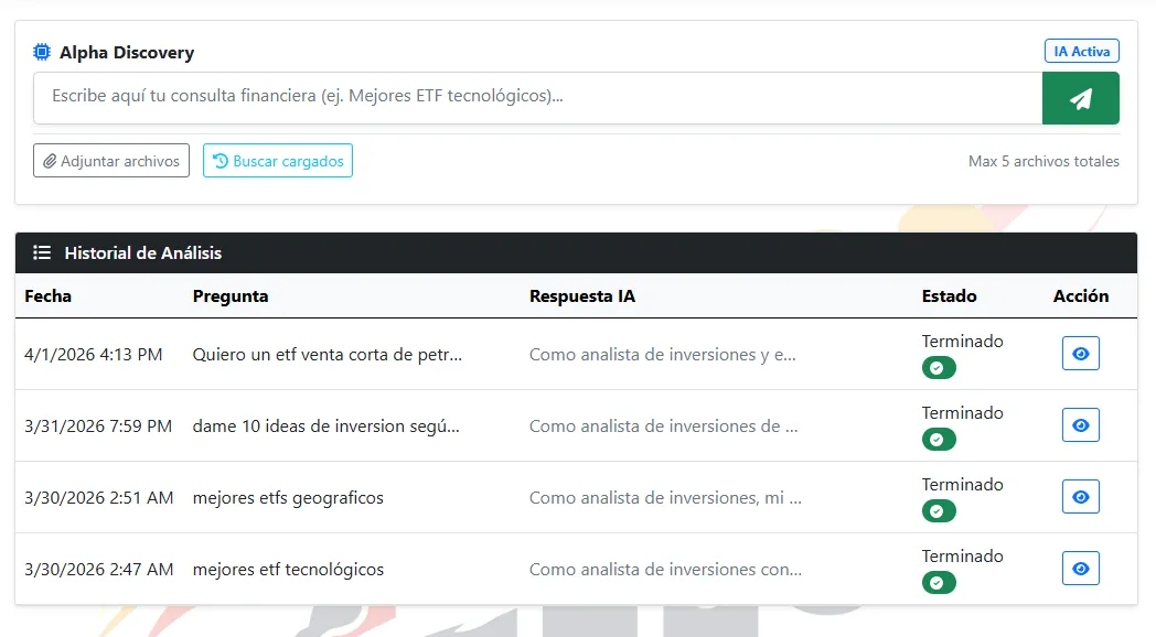 Interfaz de PALI Wealth mostrando Alpha Discovery